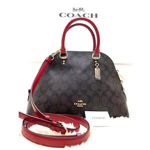 🔥🌷New! Coach Sig Katy Satchel Handbag Brown/Red Msrp:$350.00